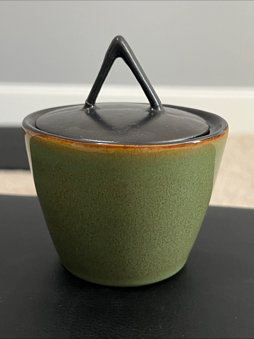 Vintage Gabbay Green Stoneware Lidded Jar / Sugar Bowl